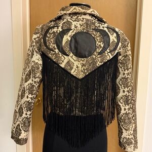 Vintage Brown and Cream Snake Print Bomber Jacket